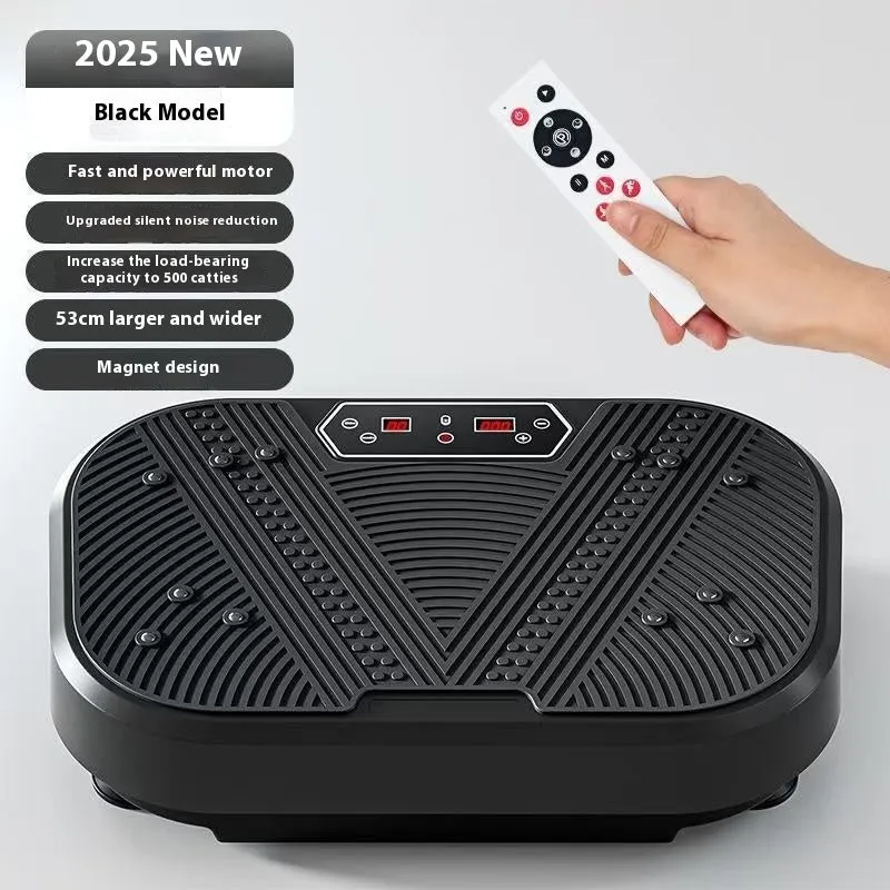 Whole body power board vibration machine in black and gray for home fitness body shaping with remote control