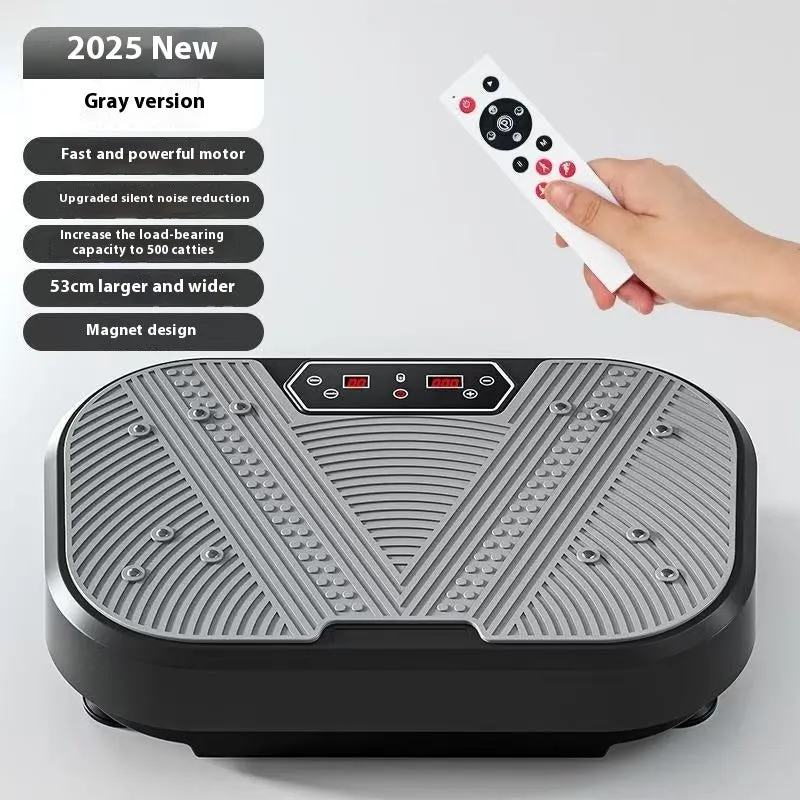 Whole body power board vibration machine in black and gray for home fitness body shaping with remote control