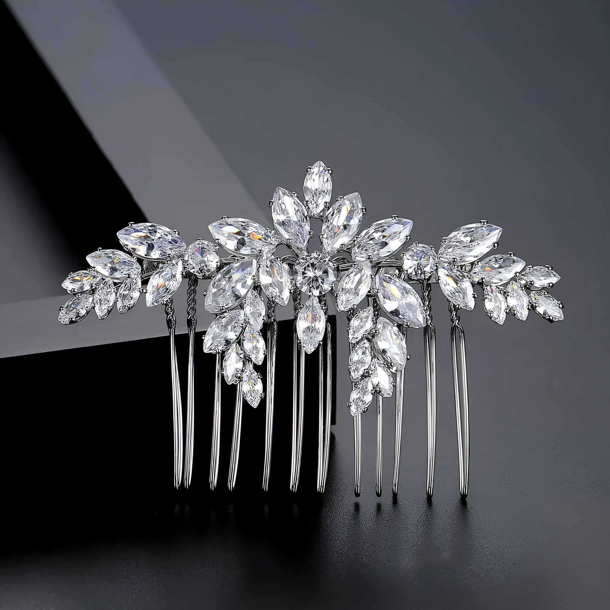 Bridal copper inlaid zircon hair accessory in flower shape with electroplated finish