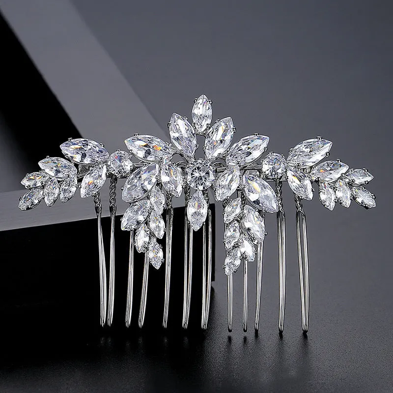 Bridal copper inlaid zircon hair accessory in flower shape with electroplated finish