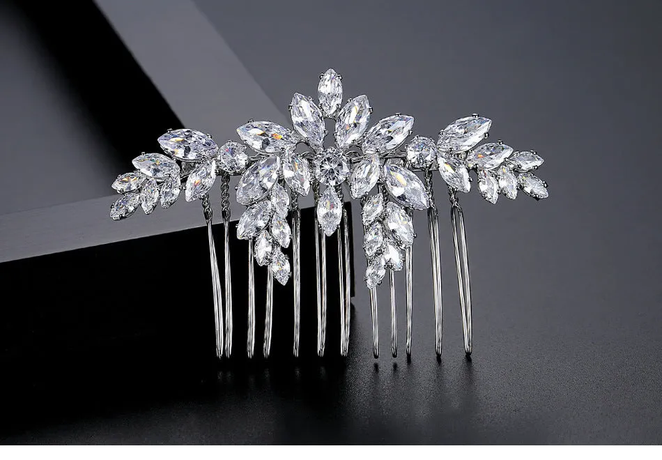 Bridal copper inlaid zircon hair accessory in flower shape with electroplated finish