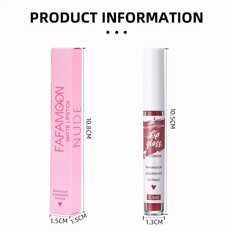 Matte velvet lip gloss tube in 2.5ml size with non-stick cup, long-lasting non-fading colour