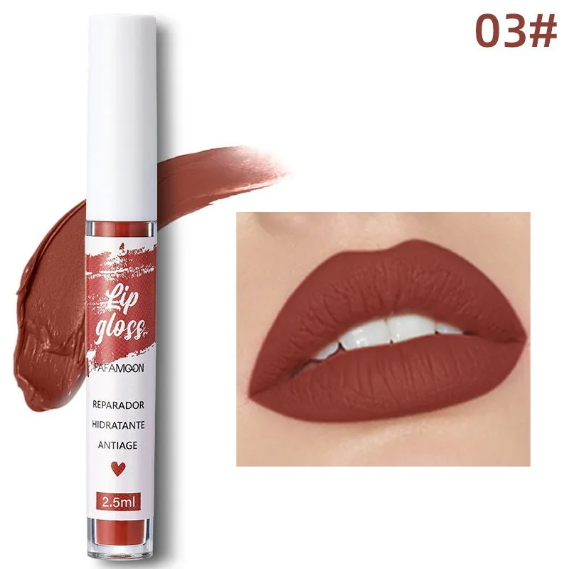 Matte velvet lip gloss tube in 2.5ml size with non-stick cup, long-lasting non-fading colour
