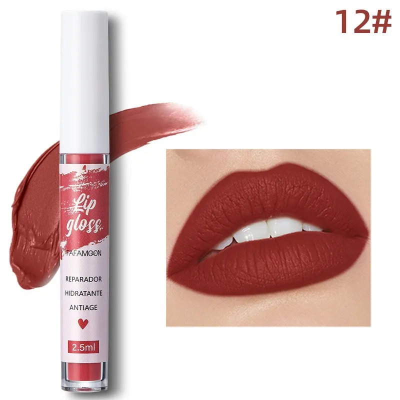 Matte velvet lip gloss tube in 2.5ml size with non-stick cup, long-lasting non-fading colour
