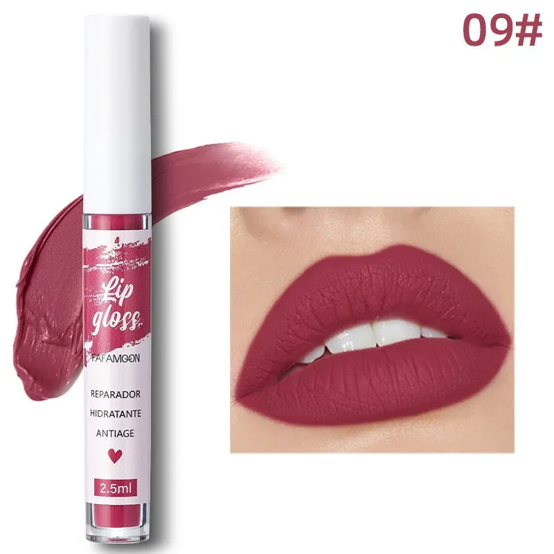 Matte velvet lip gloss tube in 2.5ml size with non-stick cup, long-lasting non-fading colour