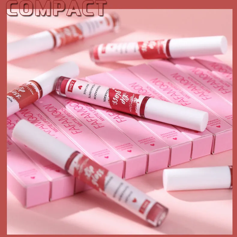 Matte velvet lip gloss tube in 2.5ml size with non-stick cup, long-lasting non-fading colour