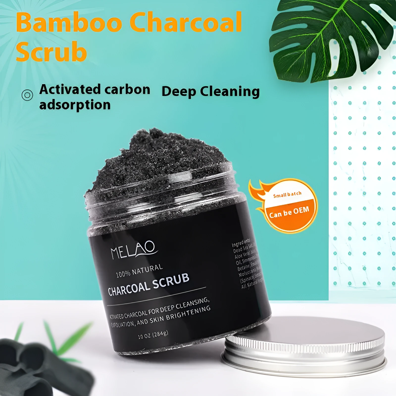Pure white body bamboo charcoal facial scrub 280g with moisturising cream set on a plain background