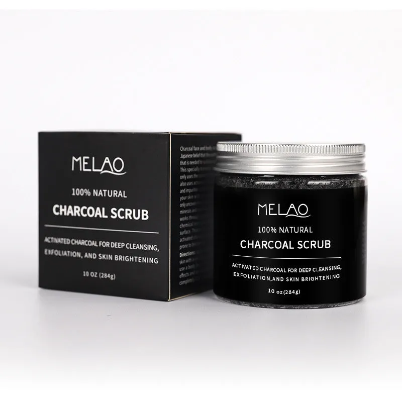 Pure white body bamboo charcoal facial scrub 280g with moisturising cream set on a plain background