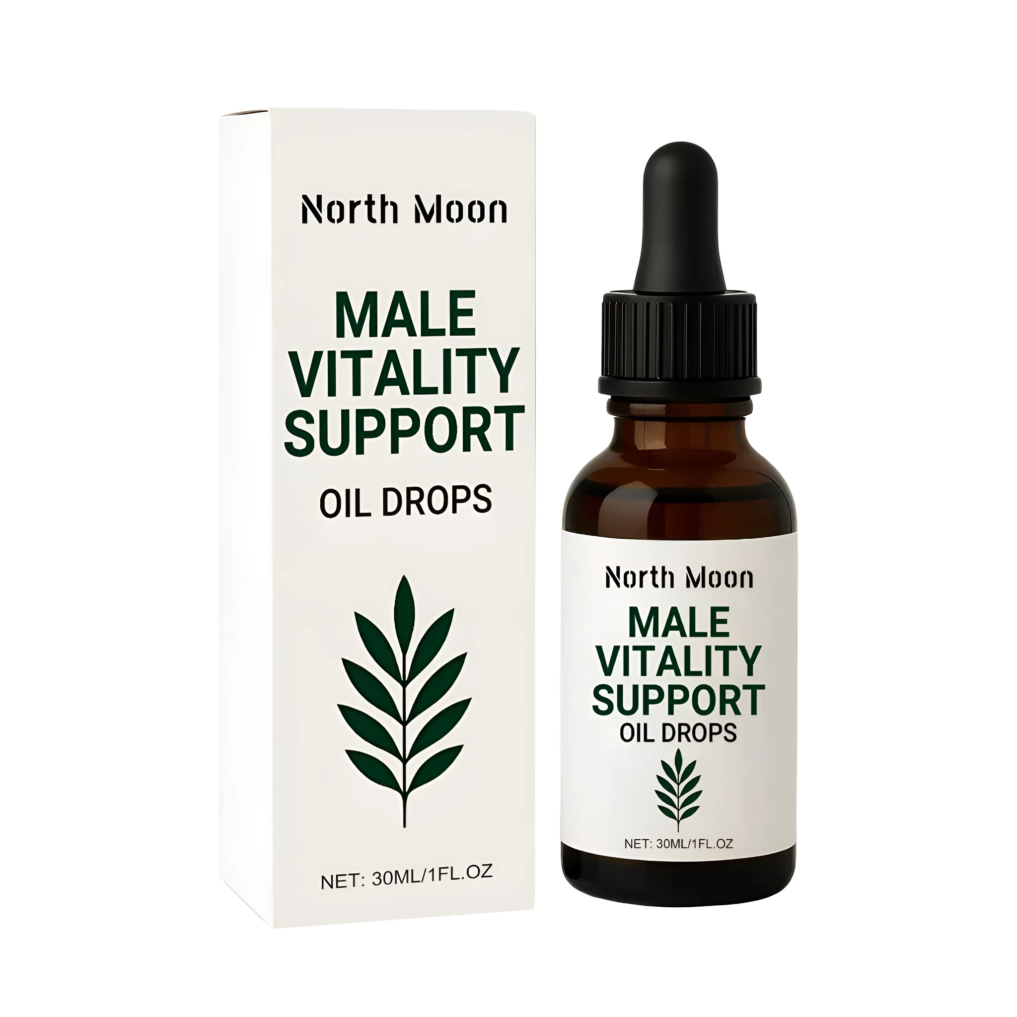 30ml male vitality support oil drops bottle with dropper, containing ginger root oil and mint leaf extract