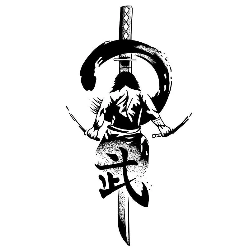 Waterproof warrior tattoo sticker with samurai geometry design, 11x18cm, transfer printing