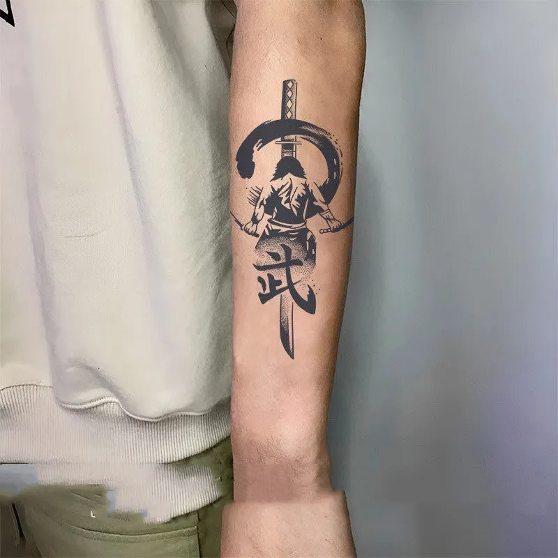 Waterproof warrior tattoo sticker with samurai geometry design, 11x18cm, transfer printing