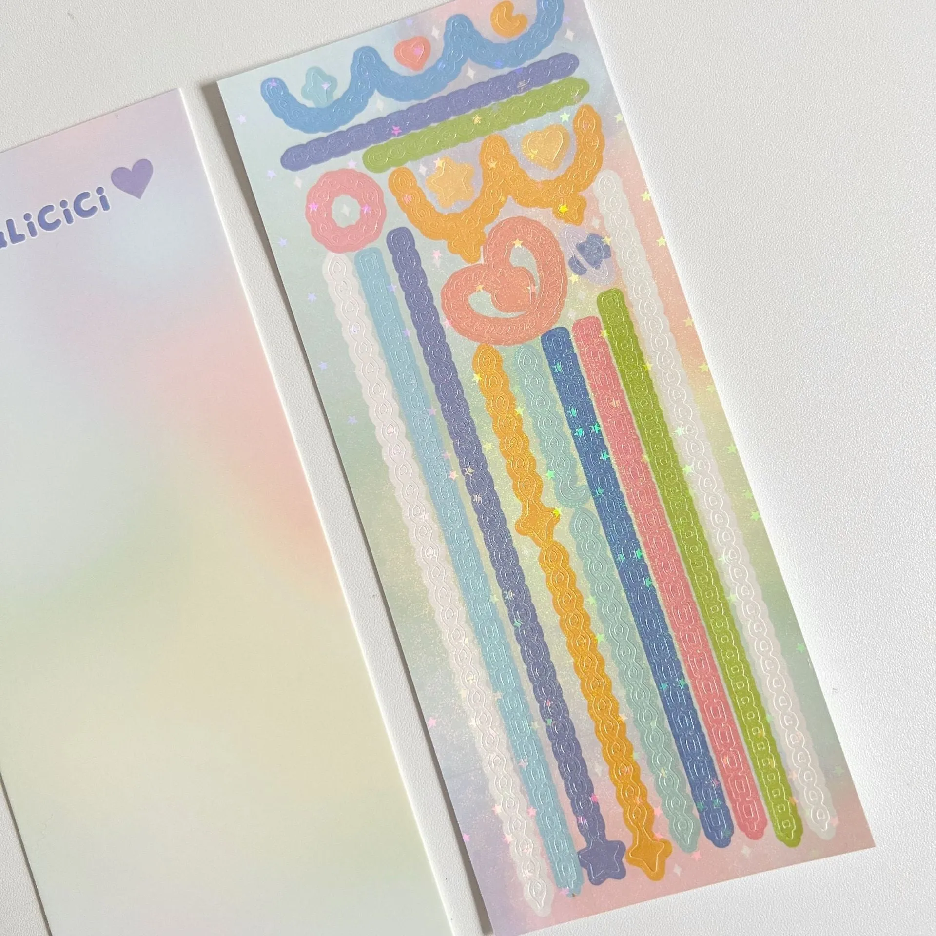 Cat cherry blossom decorative laser sticker with glitter star pattern, 6.5 x 18 cm, gold silver chain sticker