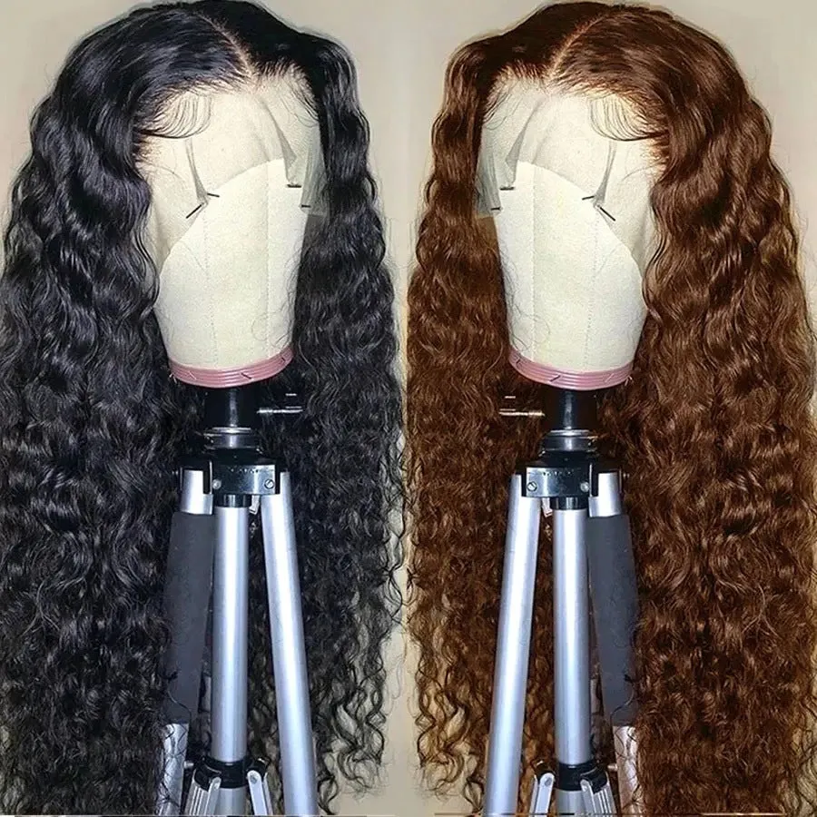 Women's front lace wig in long curly style with side bangs, small roll design, available in multiple colours and sizes