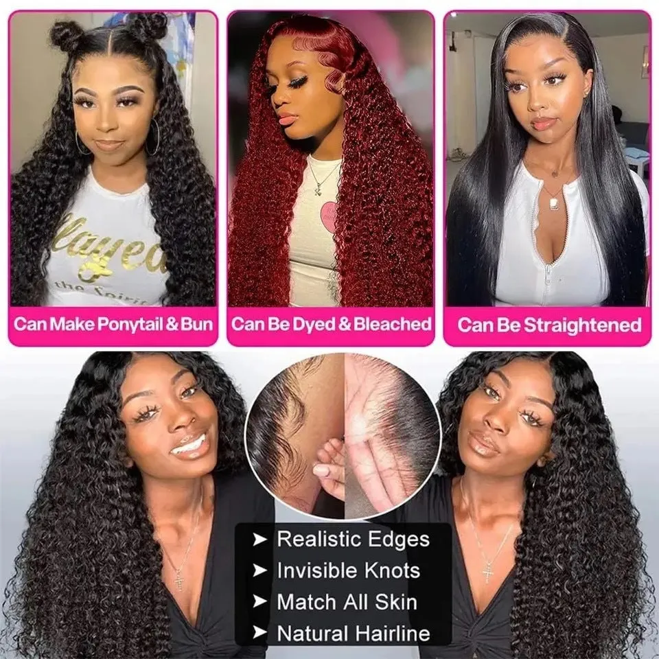 Women's front lace wig in long curly style with side bangs, small roll design, available in multiple colours and sizes