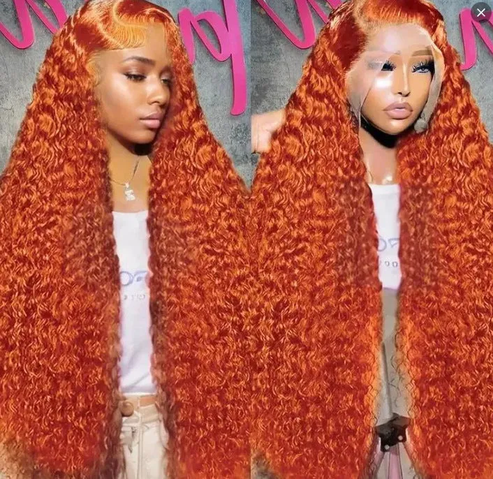 Women's front lace wig in long curly style with side bangs, small roll design, available in multiple colours and sizes