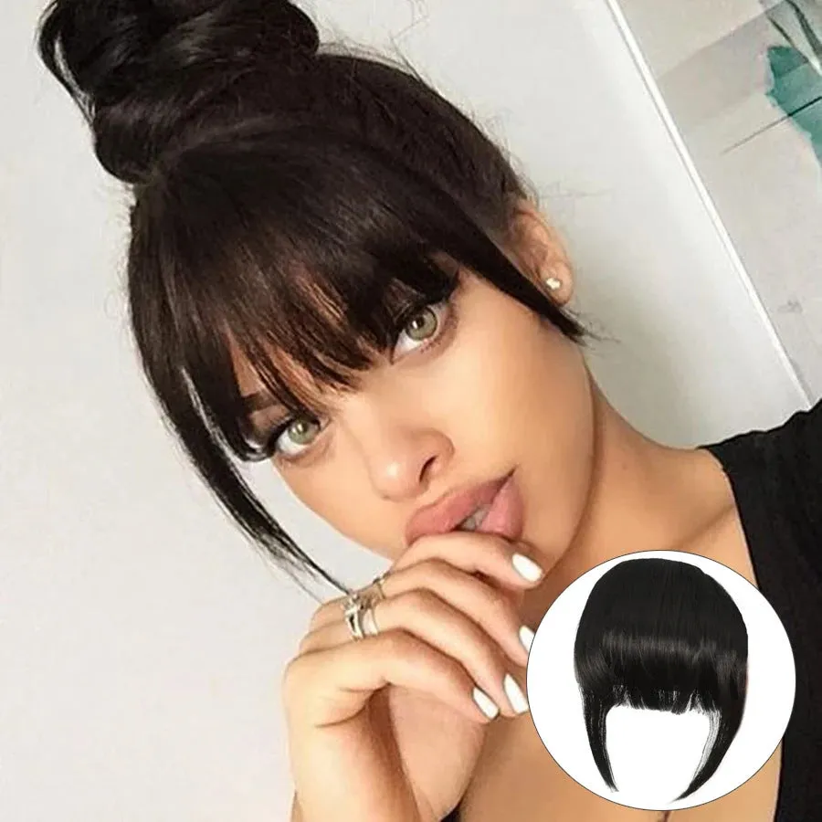 Long curly one piece bangs wig set in black made from high-temperature fibre