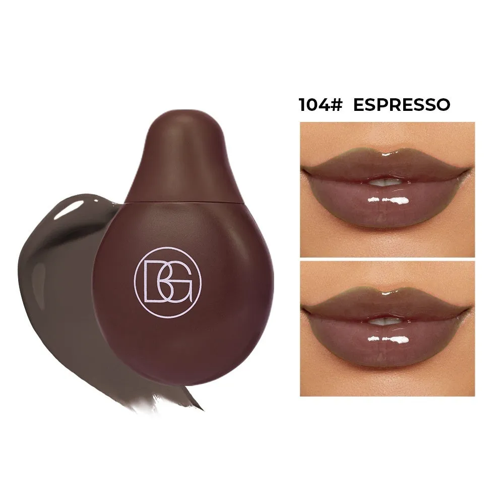 Four shades of moisturising coloured lip lacquer in a set, labelled 101 102 103 104, with glossy finish.