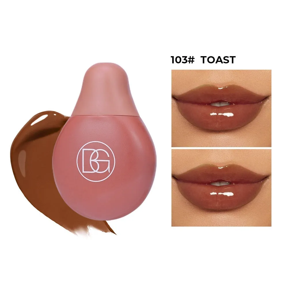Four shades of moisturising coloured lip lacquer in a set, labelled 101 102 103 104, with glossy finish.