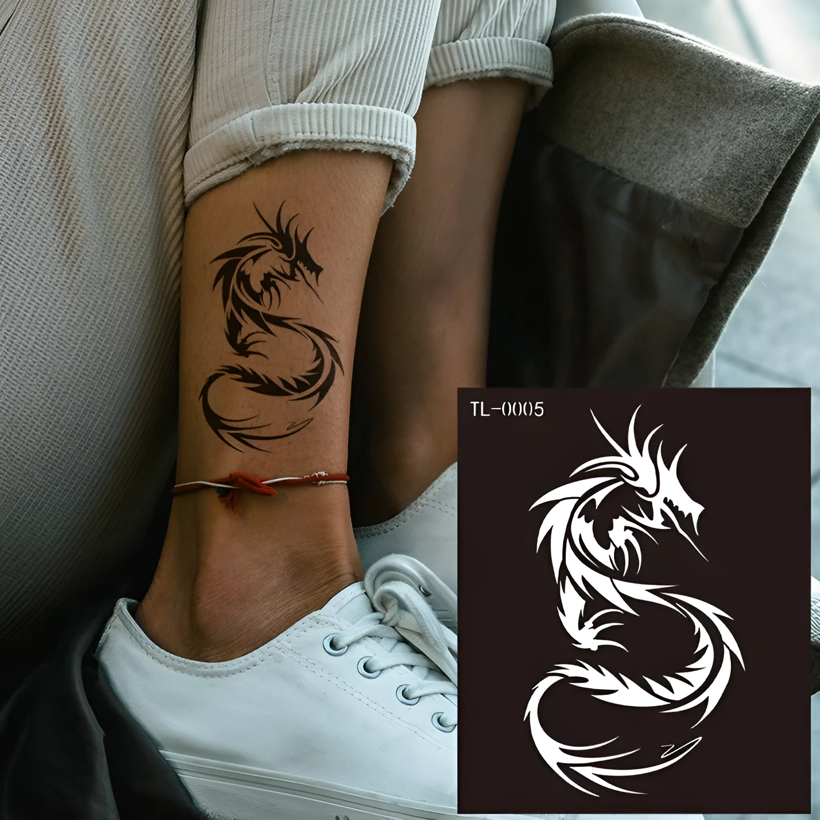 Hollow juice inkjet temporary tattoo sticker with geometric design, 85x100mm, on skin