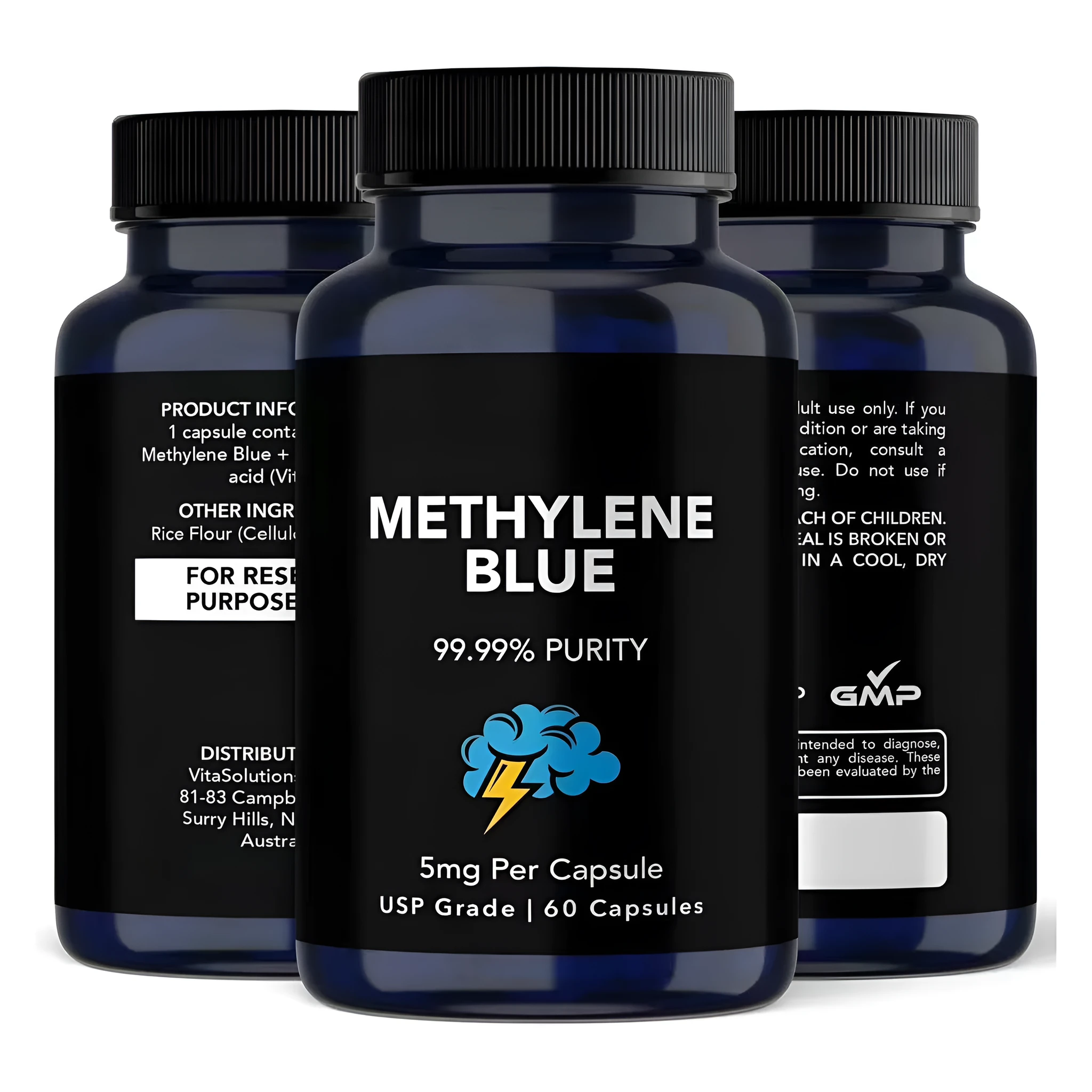 White methylene blue capsule supplement bottle with 60 tablets standard specification