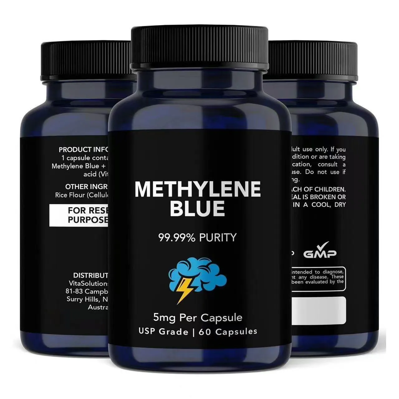 White methylene blue capsule supplement bottle with 60 tablets standard specification