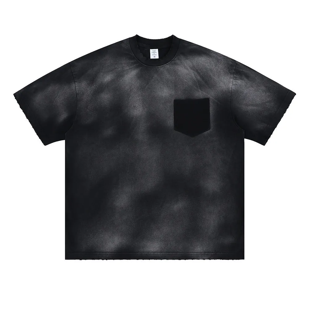 Men's black oversized cotton t-shirt with printed white letter design and drop-shoulder short sleeves