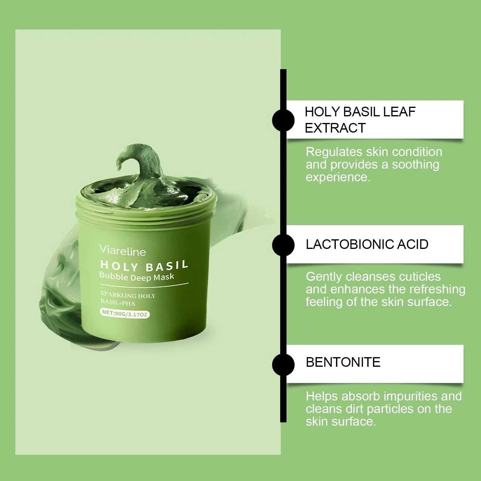 Holy Basil Bubble Deep Mask tube and product foam on hand