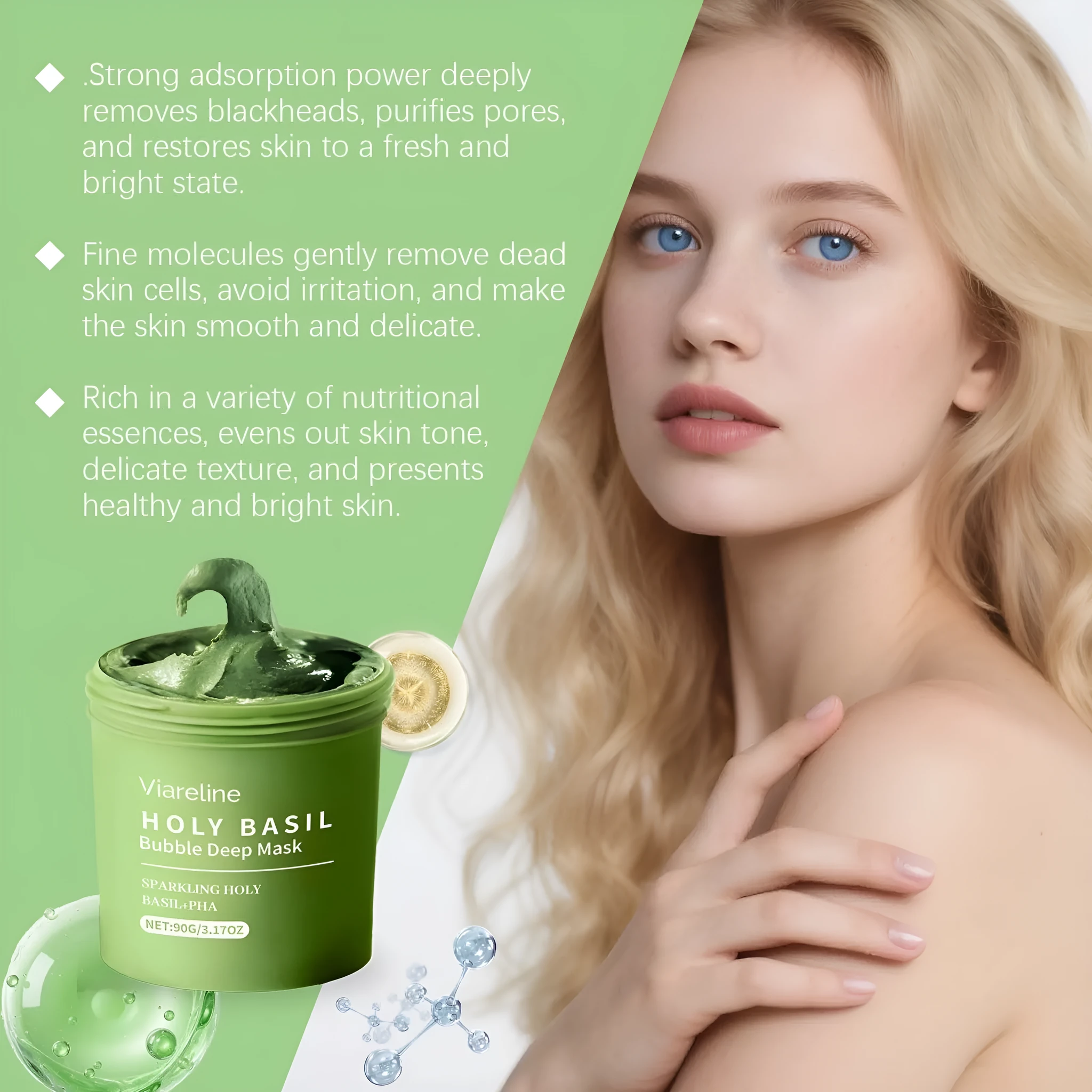 Holy Basil Bubble Deep Mask tube and product foam on hand