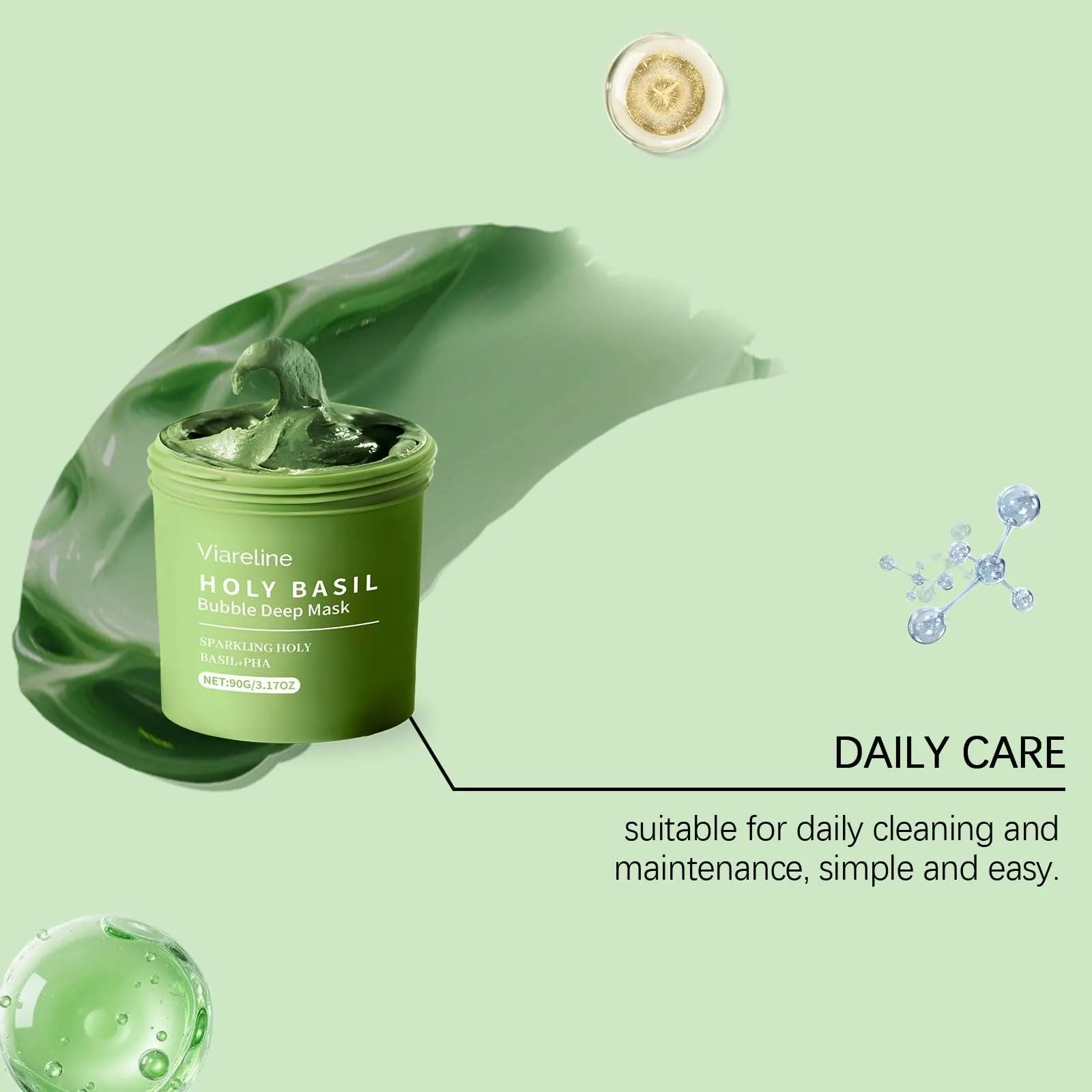 Holy Basil Bubble Deep Mask tube and product foam on hand