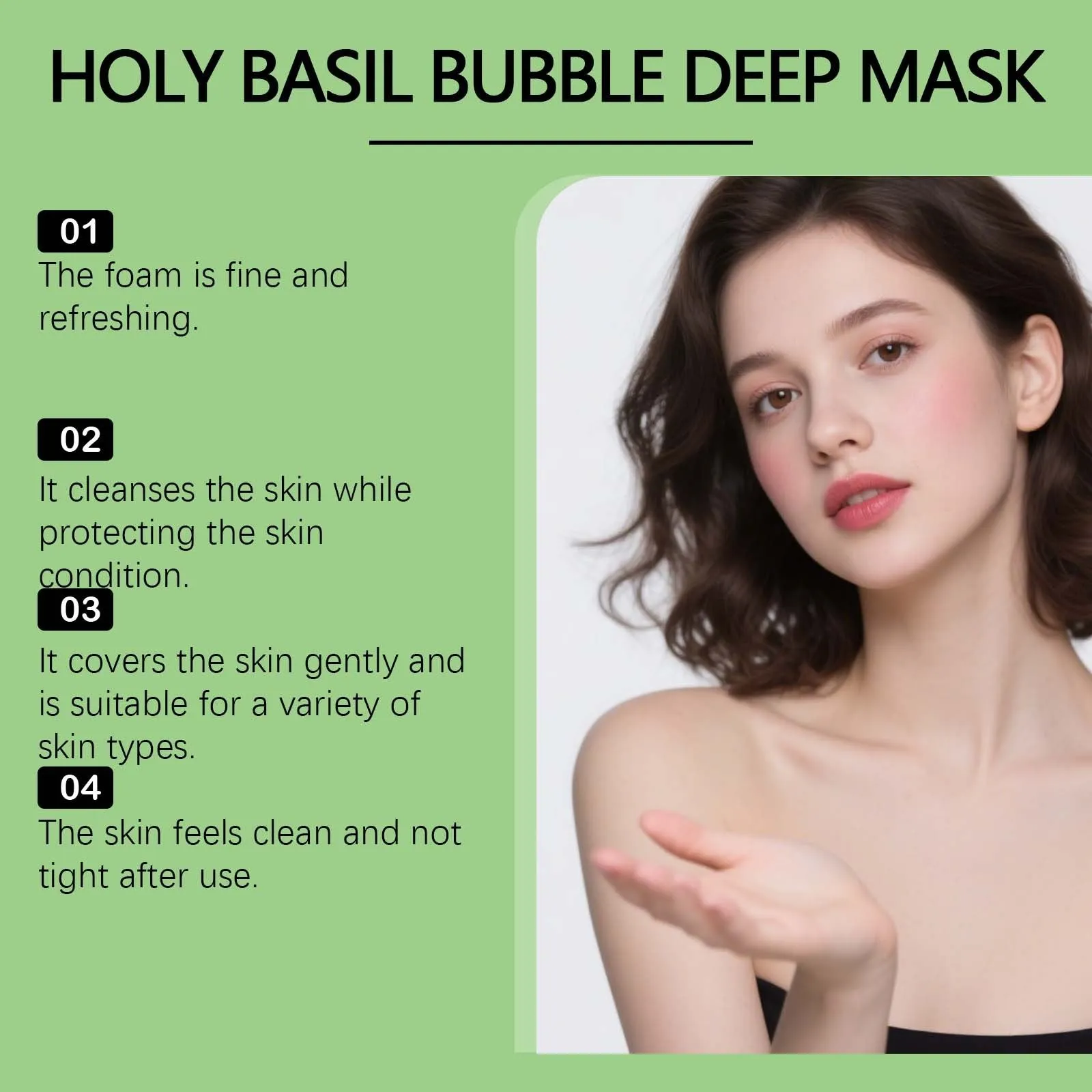 Holy Basil Bubble Deep Mask tube and product foam on hand