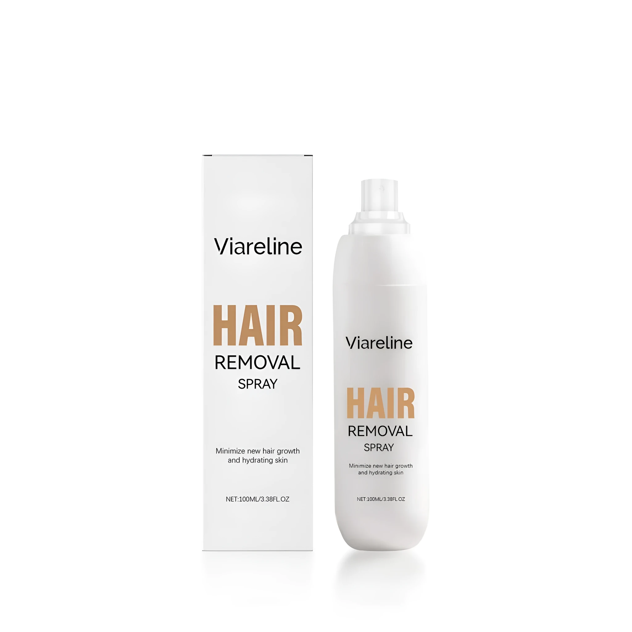 Body hair removal spray 100ml with aloe extract for sensitive skin, white bottle with blue label