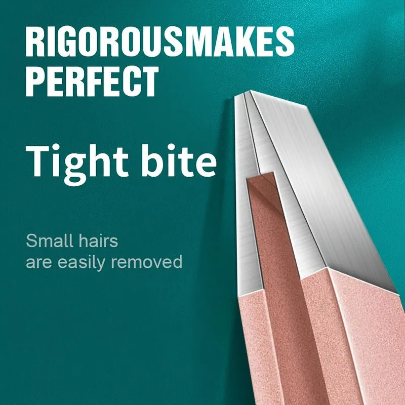 4-piece stainless steel eye tweezer set in silver and pink options for eyebrow grooming