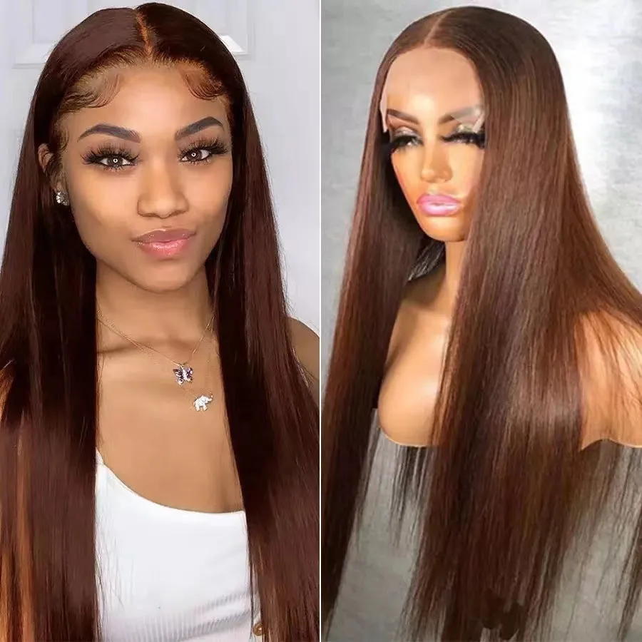 Long straight hair lace front wig side bangs piano colour high temperature fibre full-head