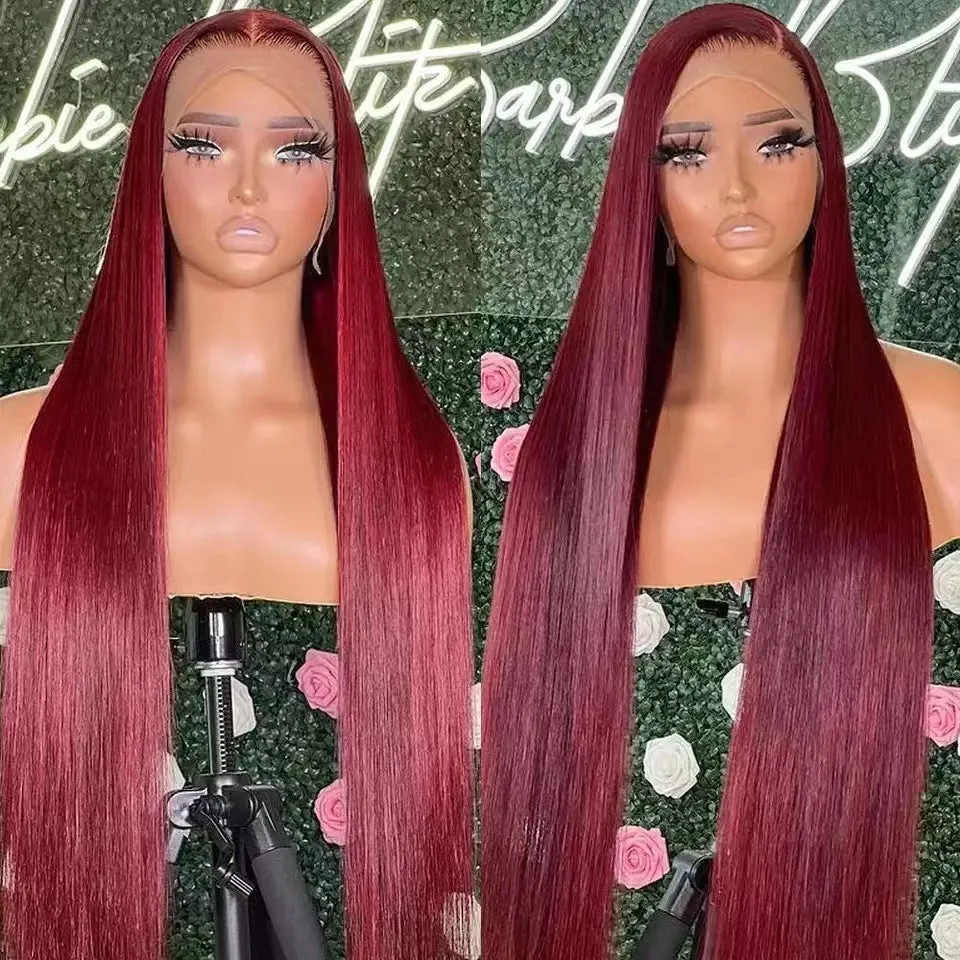 Long straight hair lace front wig side bangs piano colour high temperature fibre full-head