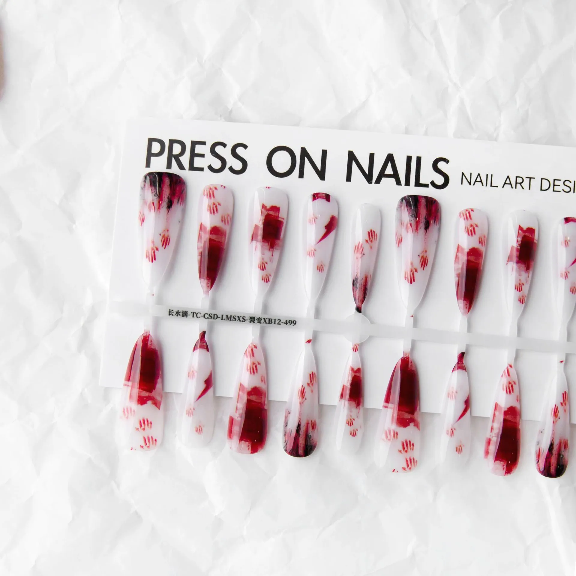 40-piece fission colour glossy long water drop nail stickers in retro ultra-thin seamless style