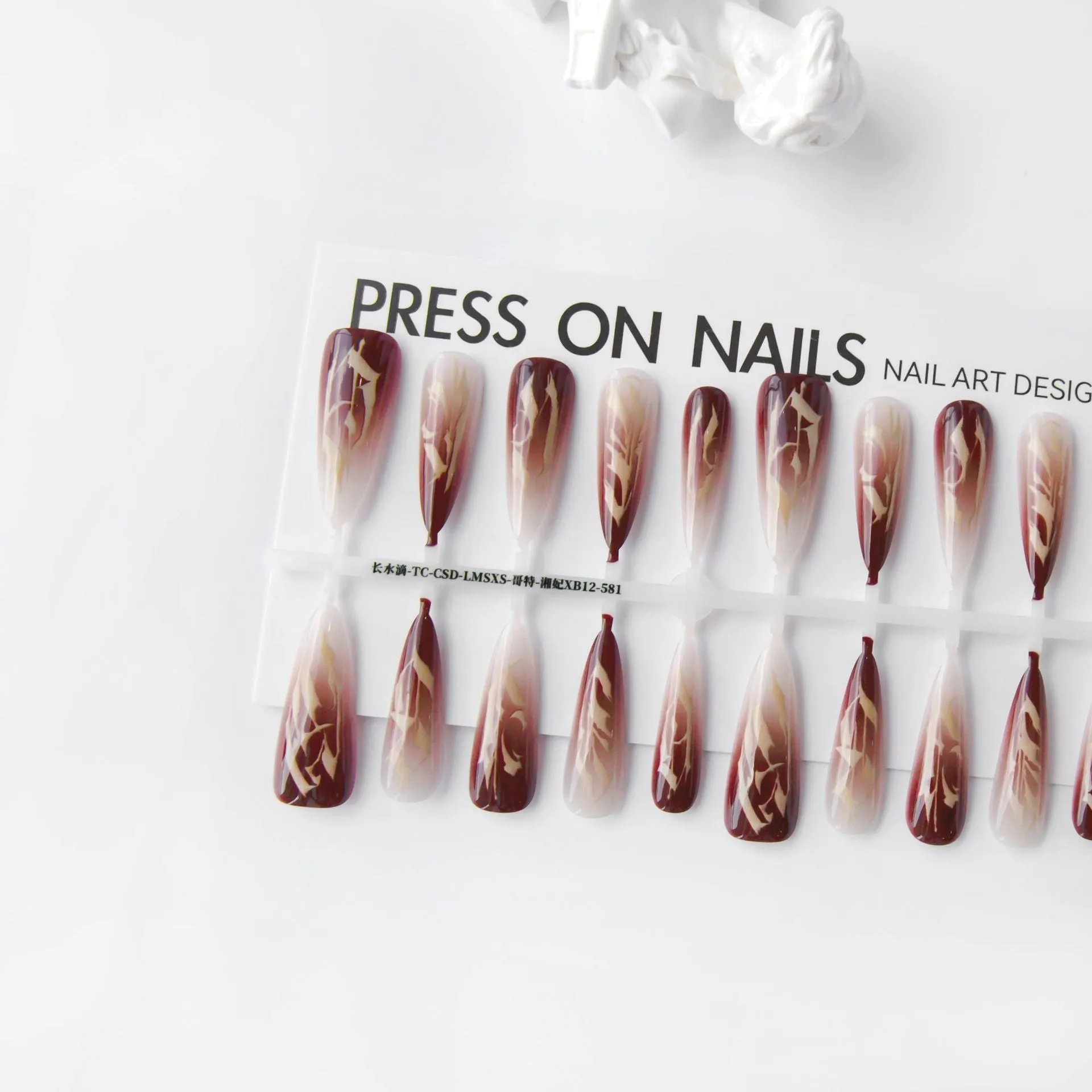 Retro Gothic long water drop frosted nail stickers set 40 pieces in Gothic-Xiangfei colour on an antique style background