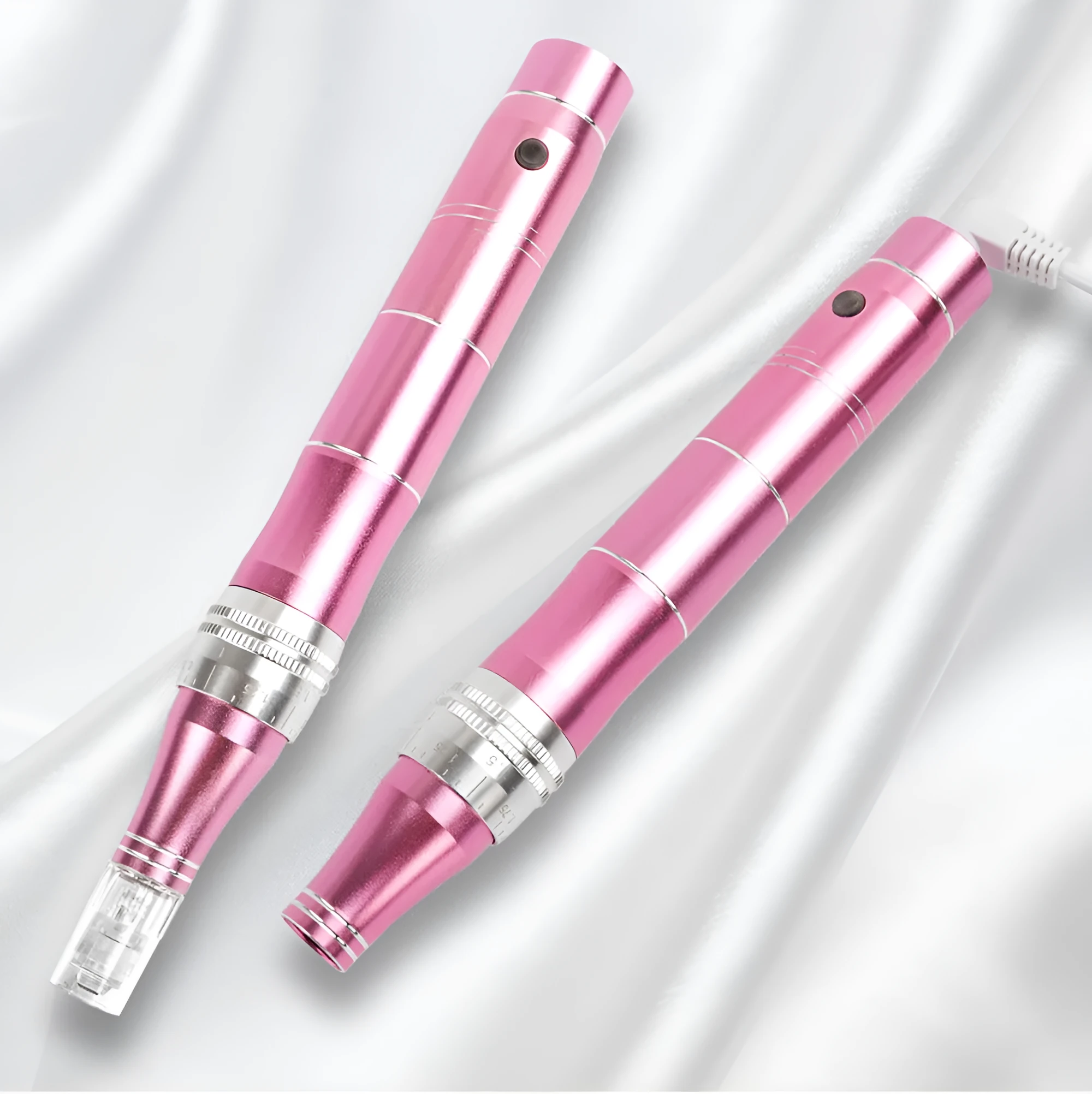 Rose Screw Electric Microneedle Beauty Repair IPL Device in rose gold finish with USB cable and multiple plugs