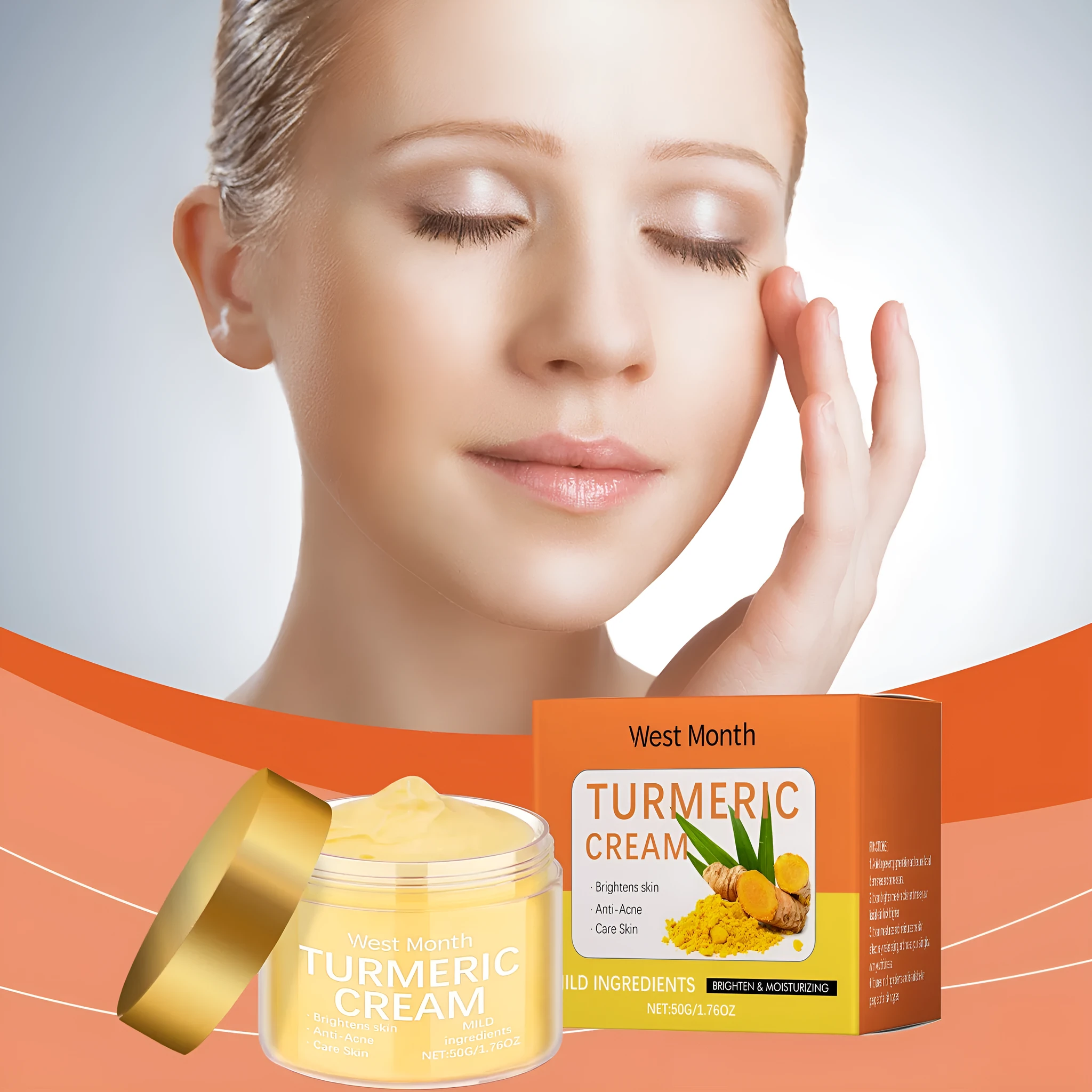 Turmeric moisturising facial cream in a 50g container for daily skin hydration