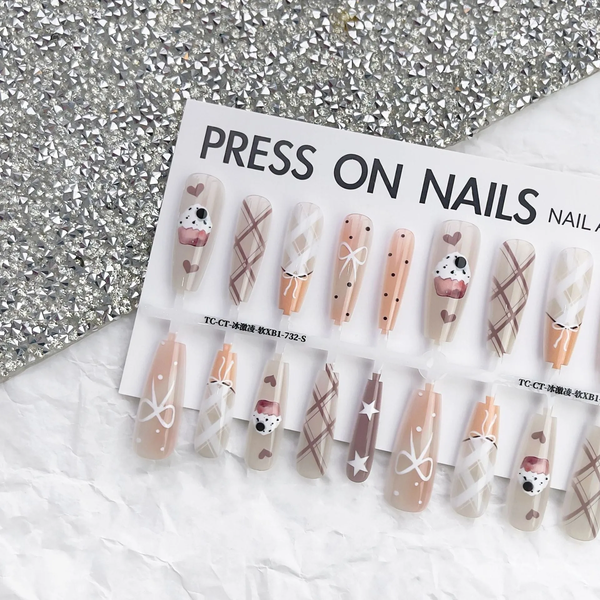 French glossy sealing layer nail sticker set 40 pieces ice cream colours retro ultra-thin seamless long ladder shape