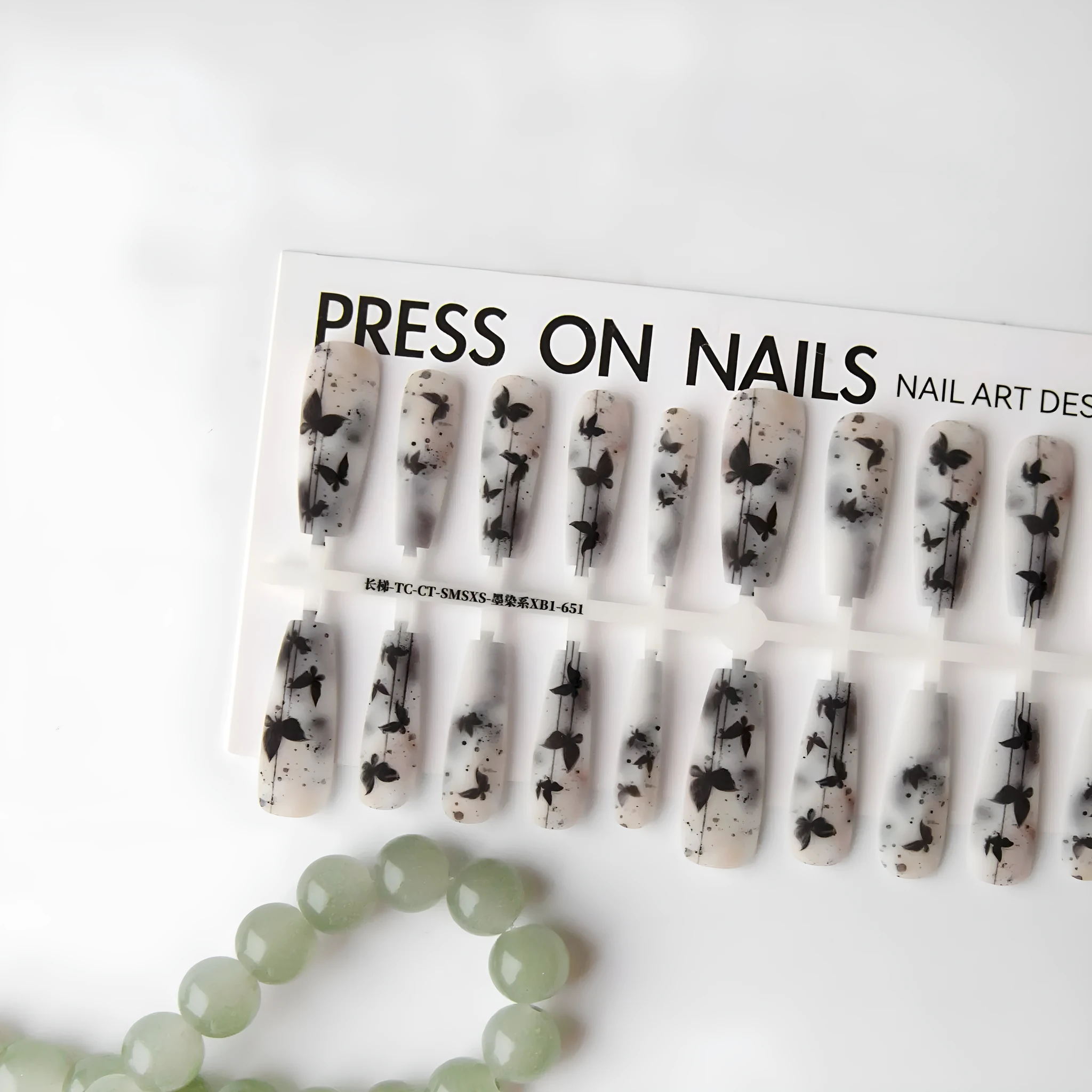 Ink dye long ladder nail stickers with butterfly pattern in glossy sealing layer finish