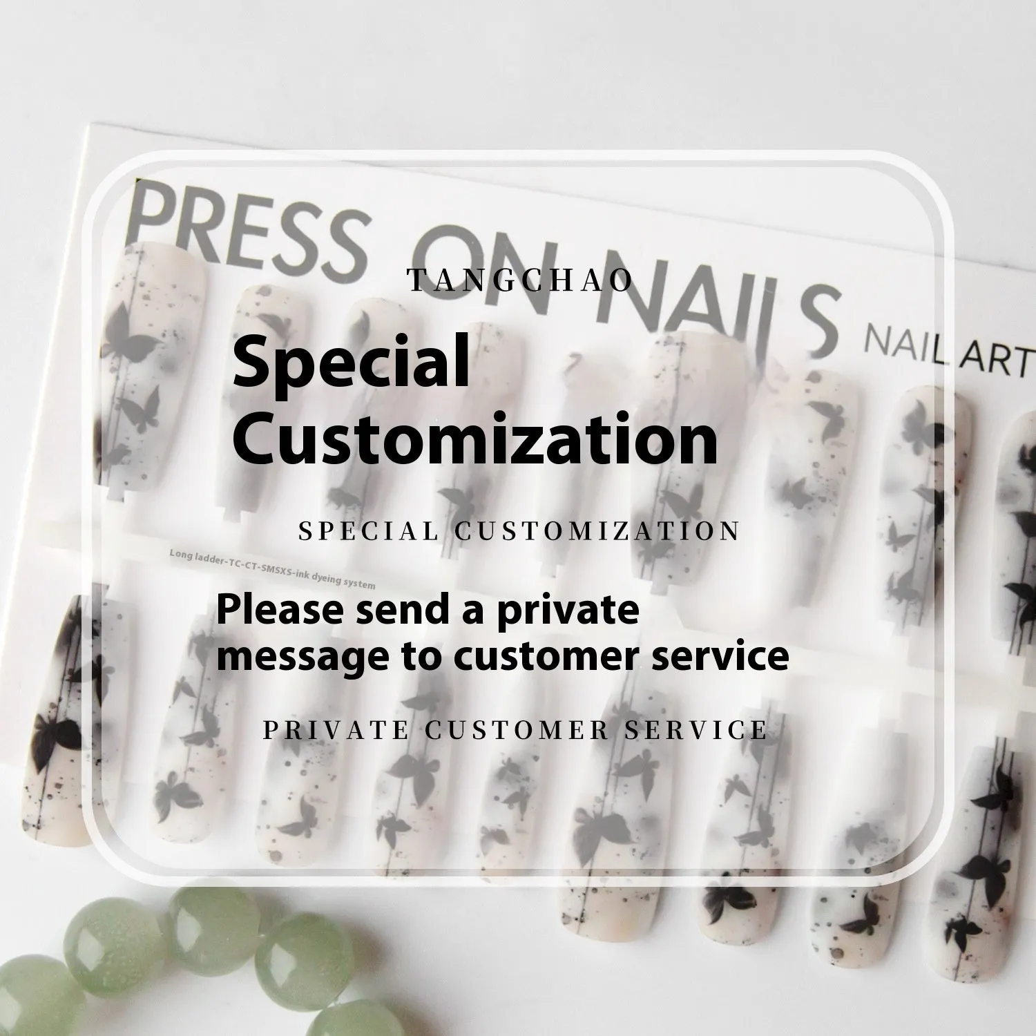 Ink dye long ladder nail stickers with butterfly pattern in glossy sealing layer finish