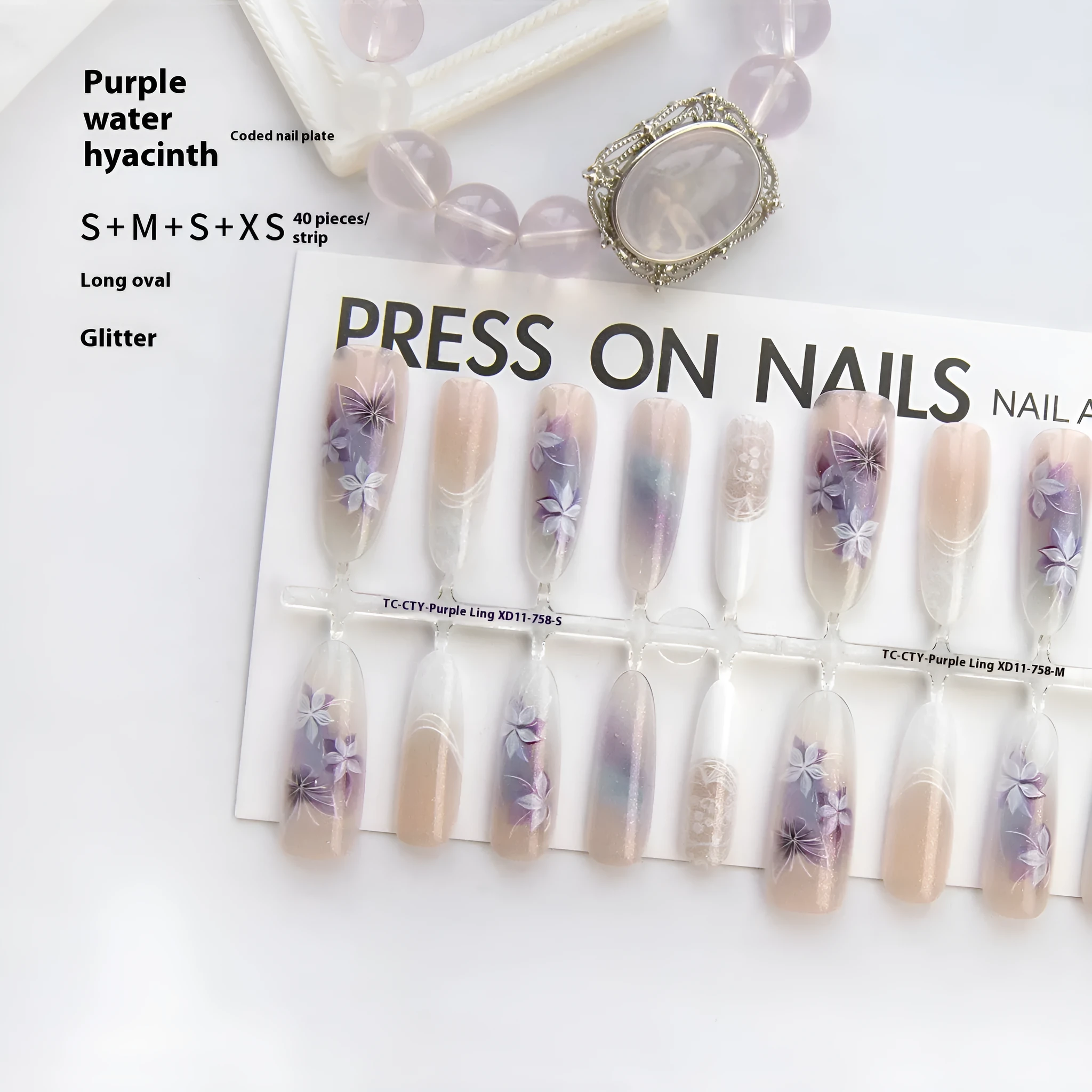 Chinese style butterfly oval almond prefabricated nail art tips 40 pieces set in natural frosted and glossy finishes