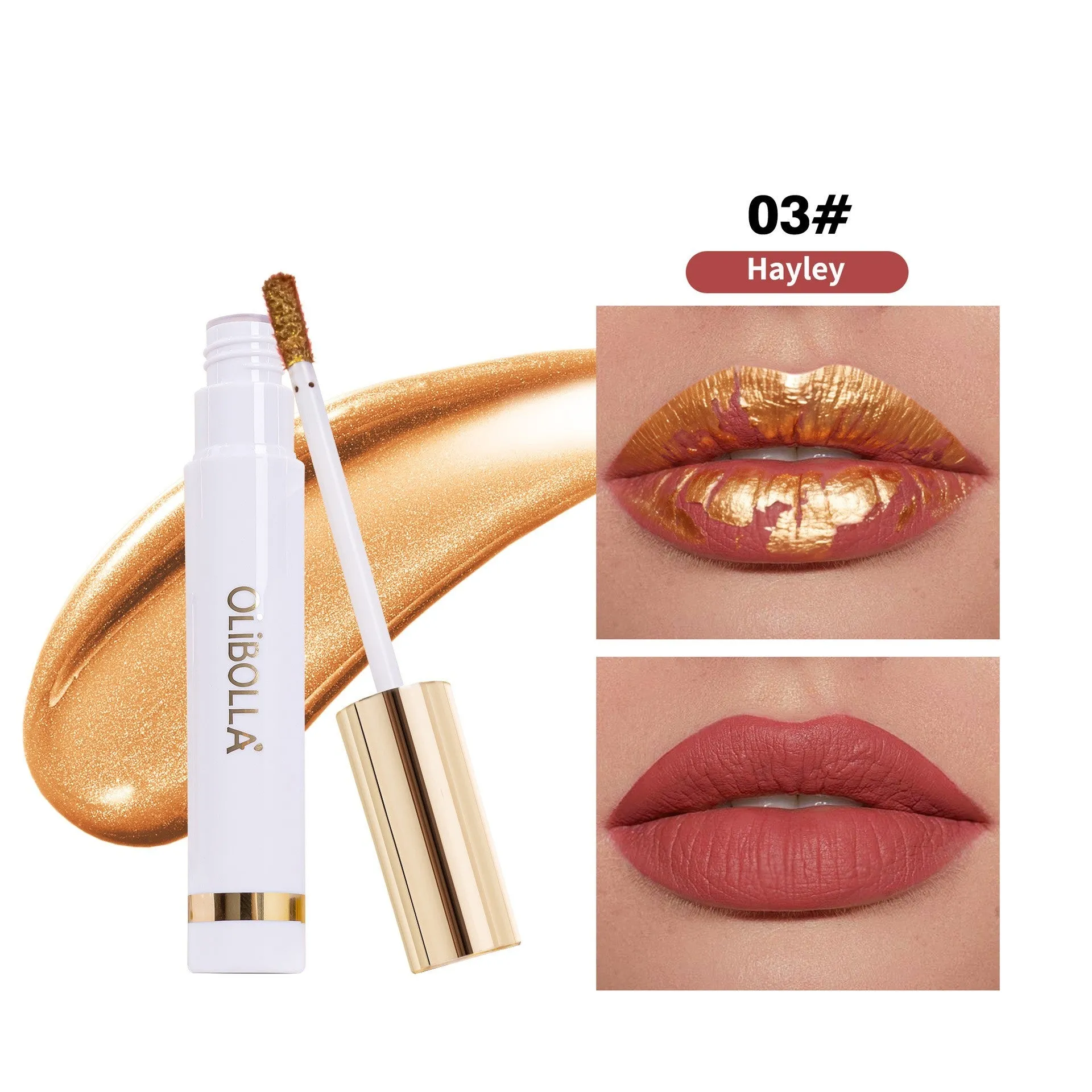 24k gold waterproof lip balm with tear-and-pull applicator in four shades 01Adore 02Lovely 03Hayley 04Whimsical
