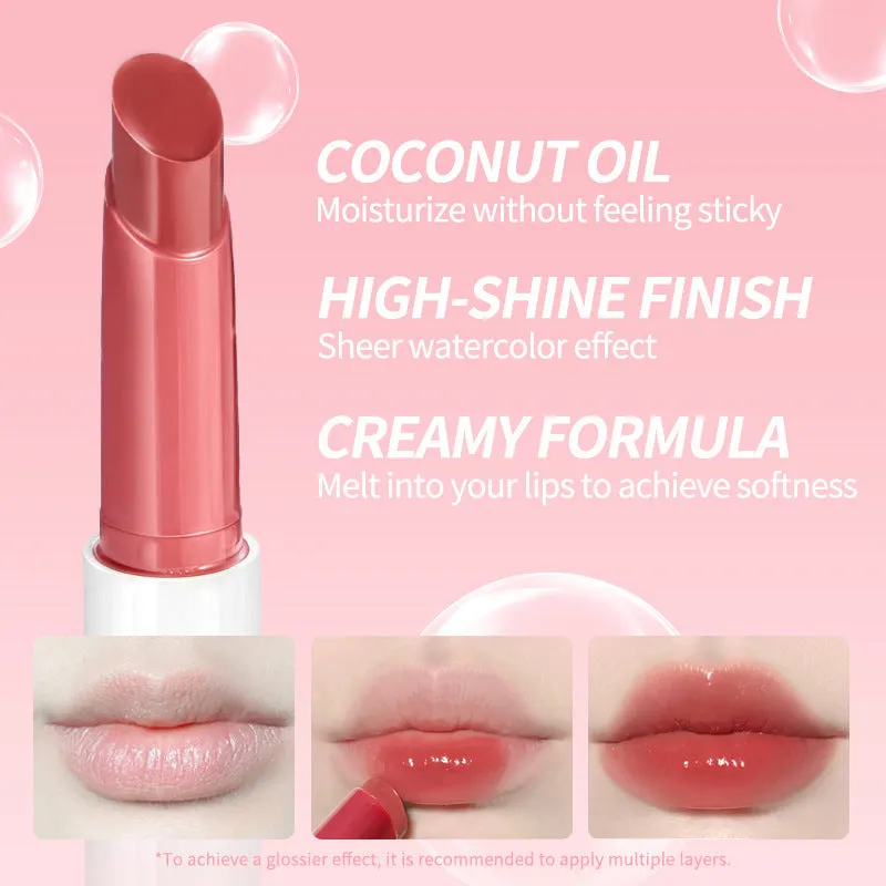Six shades of water-pressed solid lip lacquer including Makin'Me Blush and Pink Flamingo