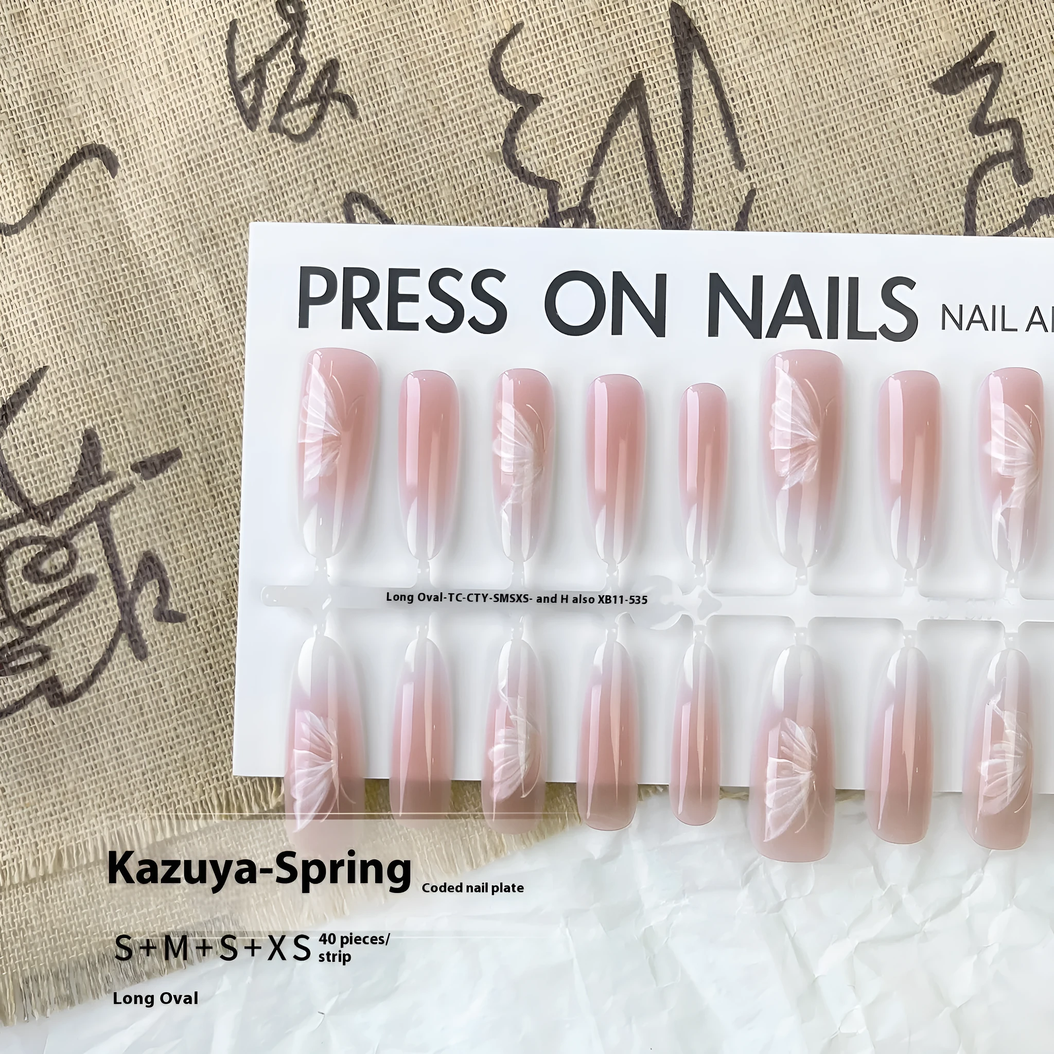 Chinese style butterfly oval almond press-on nails 40pcs matte and glossy finish options on display