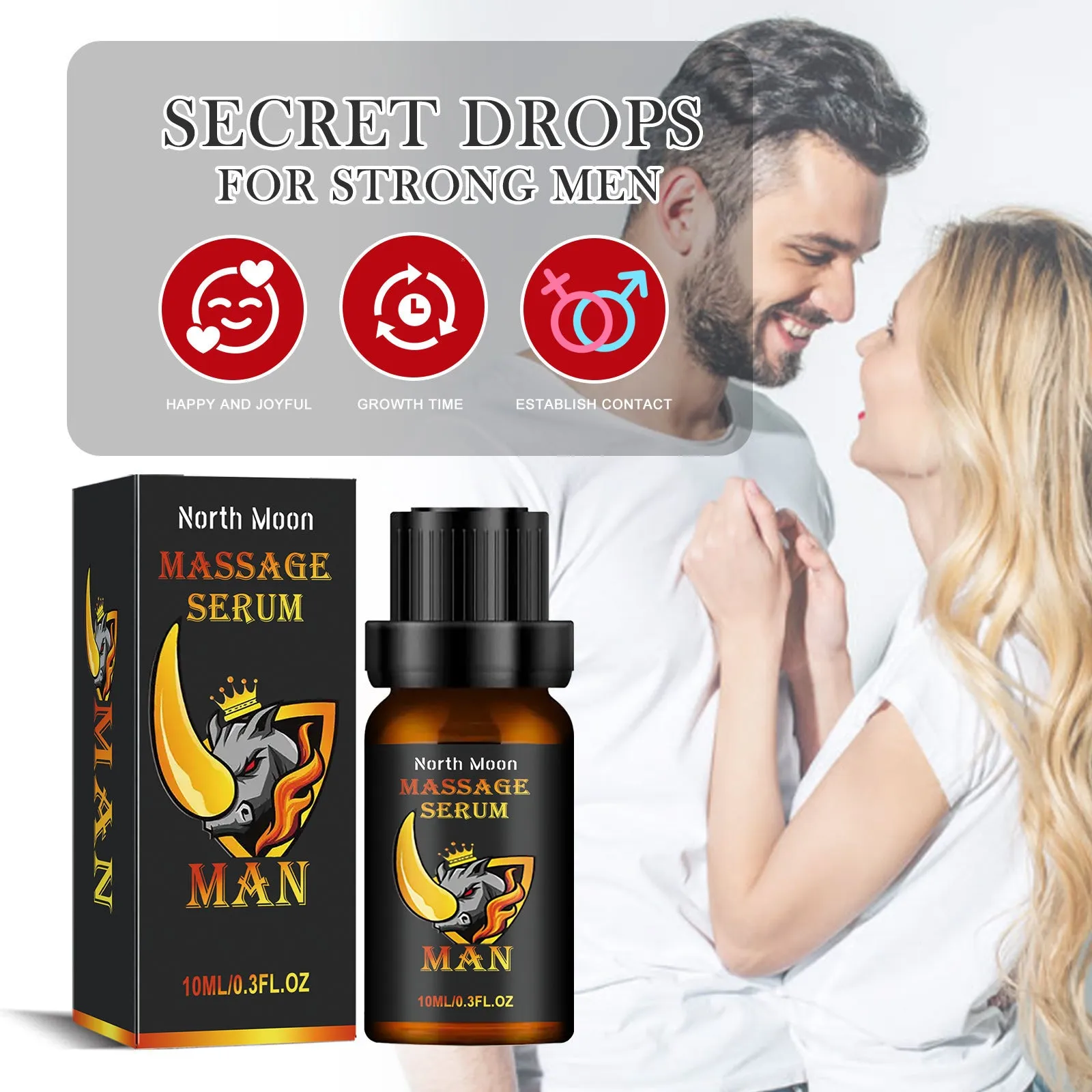 Men's body care massage oil in 10ml bottle with mineral oil, jojoba, vitamin E, cocoa butter, ginger