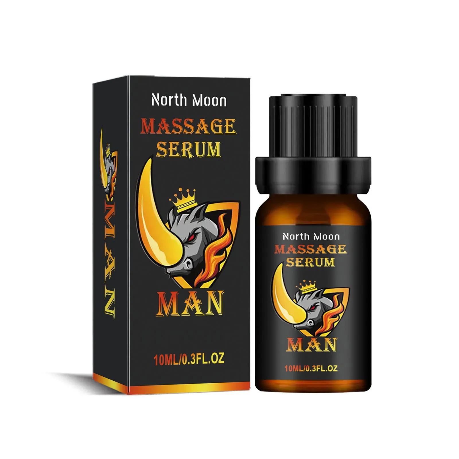 Men's body care massage oil in 10ml bottle with mineral oil, jojoba, vitamin E, cocoa butter, ginger