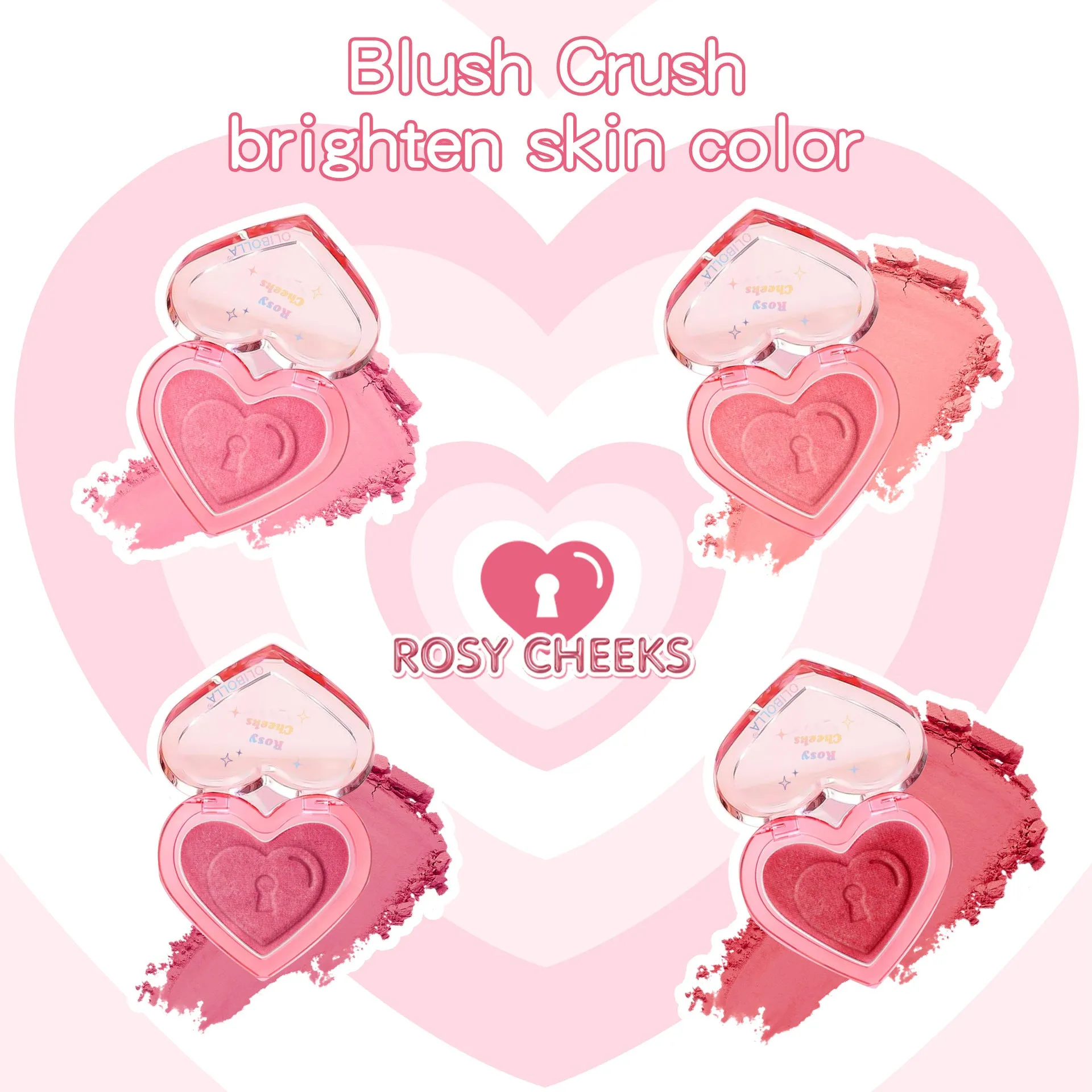 Peach Heart Blush Contour Compact with heart-shaped design and powder blusher, four colour options