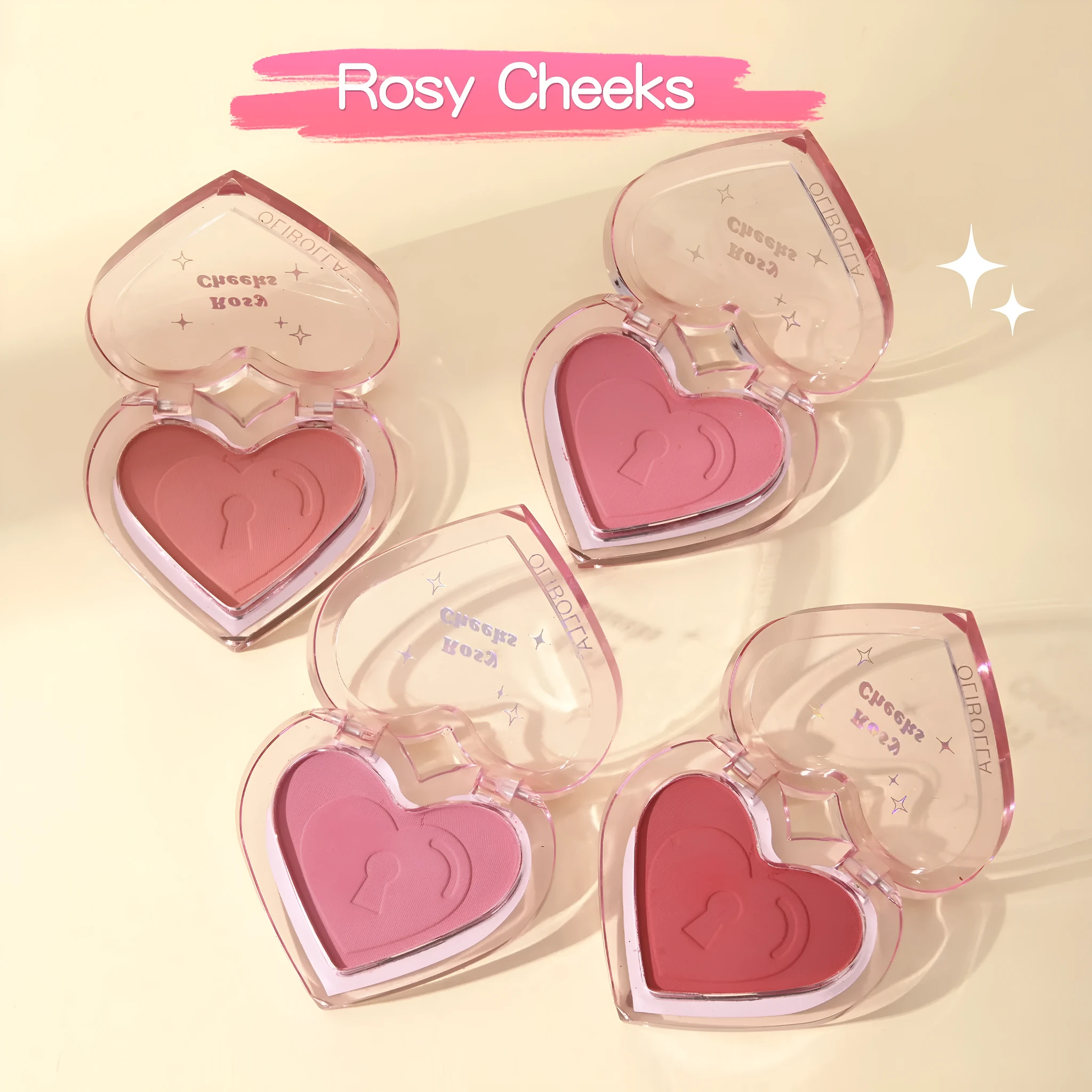 Peach Heart Blush Contour Compact with heart-shaped design and powder blusher, four colour options