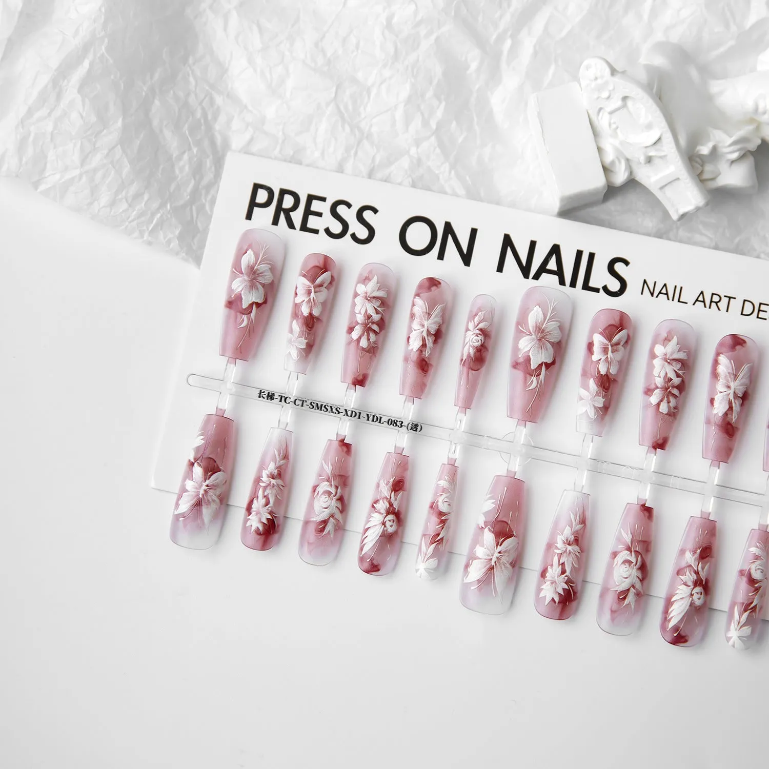 Butterfly and bamboo pattern nail stickers in retro Chinese style with glossy seal layer, 40 pieces per set